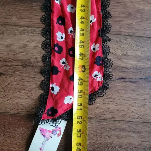 Silk Scarf with Cherries on Top ALANNAH HILL Rayon Lace Trim Red Black NEW - Picture 4 of 11